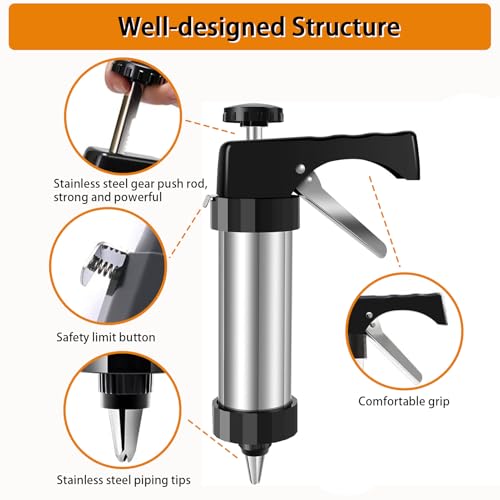 Cookie Press Gun Kit – Stainless Steel Spritz Cookie Maker with 8 Discs & 8 Piping Tips, Easy-to-Use Biscuit Press Icing Gun for Baking & DIY Pastries Cake Dessert Making and Decorating by Generic - Image 8