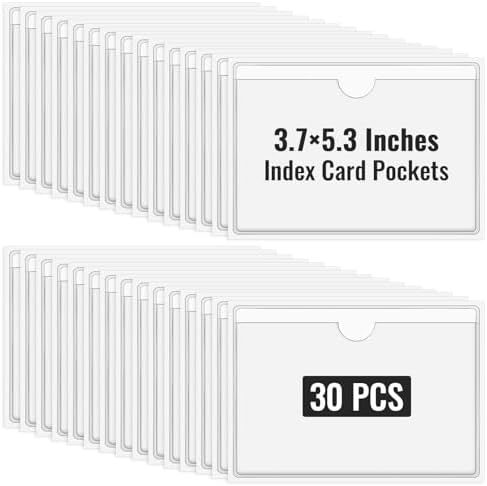 Library Pockets 80-Pack Clear Plastic Index Card Pockets - Self-Adhesive For Organizing (1x4", 3x5", 4x6") Adhesive Clear Pockets