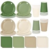 Whaline 244Pcs Nude Sage Green Tableware Set Serves 48 4 Colors Disposable Dinnerware 48 9' Plates 48 7' Plate 48 9oz Cups 100 Napkins for Wedding Birthday Party Supplies