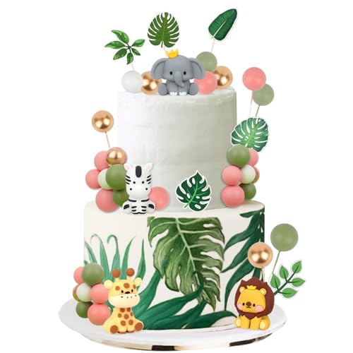 Décoration de gâteau en forme de balle de dessert et figurines d'animaux de la jungle