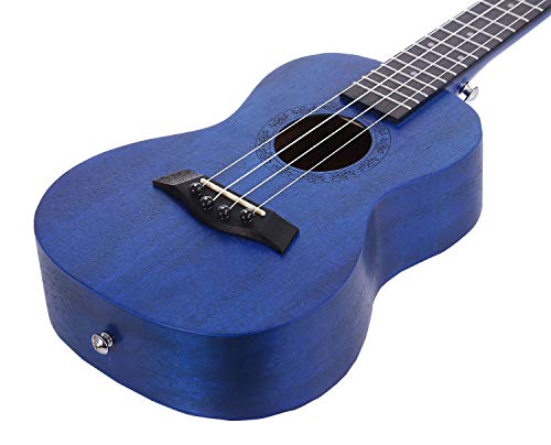 Vizcaya UK23C-BU Concert Ukulele Mahogany 23 inch with blue stain finish with Ukulele Accessories, Gig Bag, Strap, Nylon String, Electric Tuner, Picks