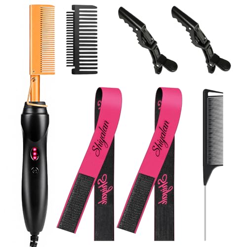 PasaRose Hot Comb Hair Straightener Set 6 pcs Hot Comb Hair Clips Rat Tail Comb & Stretch Lace Band