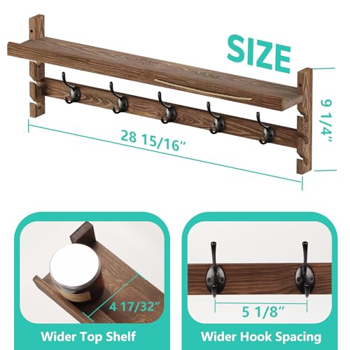 Image of AMBIRD Wall Hooks with Shelf 28.9inch Entryway Wall Hanging Shelf, Wood Coat Hooks, Coat Rack Wall Mount Rack with 5 Dual Hooks, Glasses Organizer and Hat Organizer