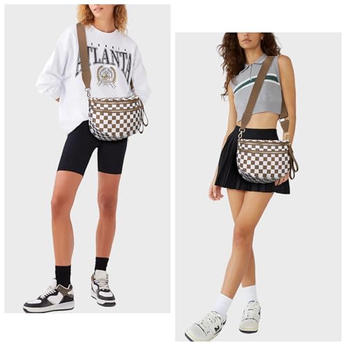 Image of Lushandy Bum Bag Checkered Crossbody Bag Mom Everyday Purse | Roomy Space, Wipe Clean, Wide Strap