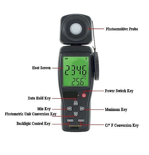 Medidor de lúmenes de mano para control de iluminación con pantalla HD 2