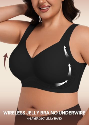 Image of HBselect Jelly Bras for Women Plus Size Pullover Wireless Full Coverage Bra | No Underwire, Push Up, Lift, Minimizer Bras, Wide Straps, Seamless T-shirt Everyday Bralette, For Older Women, Large Breast