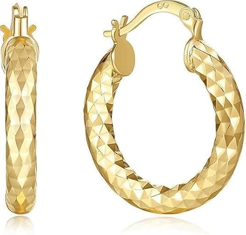 Gold Hoop Earrings 14K Gold Hoop Earrings for Women Wrinkle Texture Earring for 