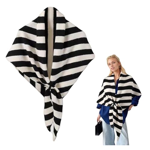 AOMEXAGA Knitted Shawl Wrap for Women Soft Warm Triangle Winter Scarf Cape Poncho Open Front Cozy Pashmina Fall Fashion 2026 (Striped Black)