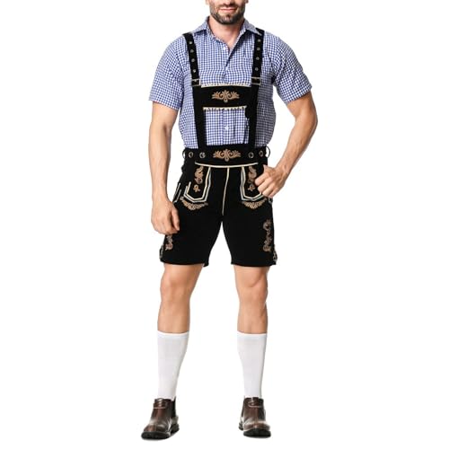 Ropa tradicional festival de la cerveza pantalones bordados tirantes camisa cuadros hombre