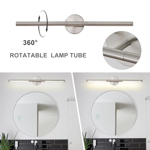 Image of Brushed Nickel Bathroom Light Fixtures Over Mirror 36 Inch, 26W 360 Rotatable Dimmable 4000K LED Vanity Light Bar, Modern Bathroom Vanity Lights Above Mirror