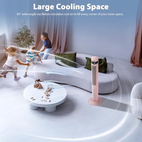 Image of Antarctic Star 41inch Portable Tower Fan Electric Oscillating Fan Quiet Remote Control Bladeless Floor Fan 3 Wind Mode 12H Timer Bedroom Office Pink