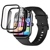 JIAYJP for MIHENCE 一体型ケースHOIBAI/Segick/Vialove KW105-G01/SAIKATI 1.83'' IDW25用 ケース フイルム 一体型ケース PC+ガラス素材 指紋防止 HOIBAI/Segick/Vialove KW105-G01 カバー (透明+黒)