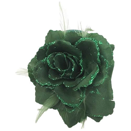 Haarspange mit Rosenblume, groß, Flaschengrün, Haarschmuck, elastisch, Hochzeitshaarblume, 1 Stück