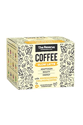 The Reserve Instant Coffee Glow Latte Packets and Mushroom Coffee for On-The-Go Healthy Coffee, Collagen, and Adaptogen Ashwagandha (10 sachets/box)