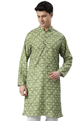 Image of Majestic Man Men's Cotton Blend Regular Fit Casual Ethnic Motifs Abstract Printed Kurta