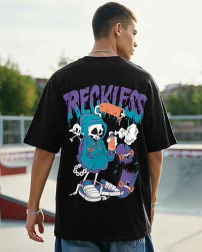 Image of Bewakoof Men's Cotton Graphic Print Oversized Fit Half Sleeve Round Neck T-Shirt | Casual Wear | Street Wear | Oversized t Shirt for Men Cotton | Baggy
