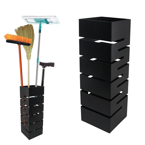 Image of Metal Broom Stand | Powder-Coated Mild Steel Broom Holder | Ventilated Design & Rust-Resistant Finish | Space-Saving Storage for Home /Hostel /Office - Black