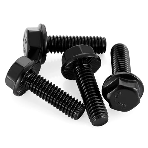 Image of Mellewell 3 /8-16 x 1-1 /4 inch Flanged Hex Head Bolts Flange Hexagon Screws, Stainless Steel A2 Black Finish, DIN 6921, 10 PCS
