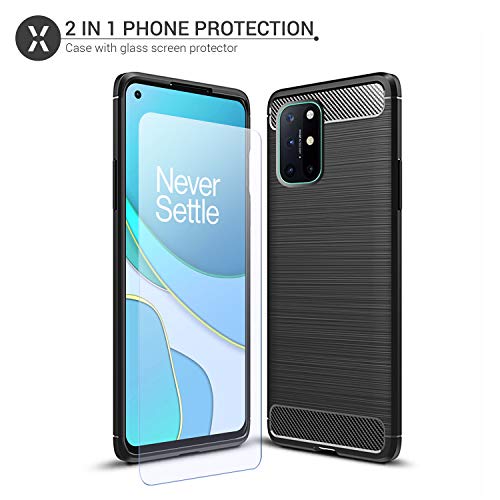 Olixar Case With Screen Protector For Oneplus 8T - 360 Full Body Coverage - Dual Layer Rugged Heavy Duty Tough Cover - Shockproof Tempered Glass Screen Protector - Sentinel - Black #TOP2
