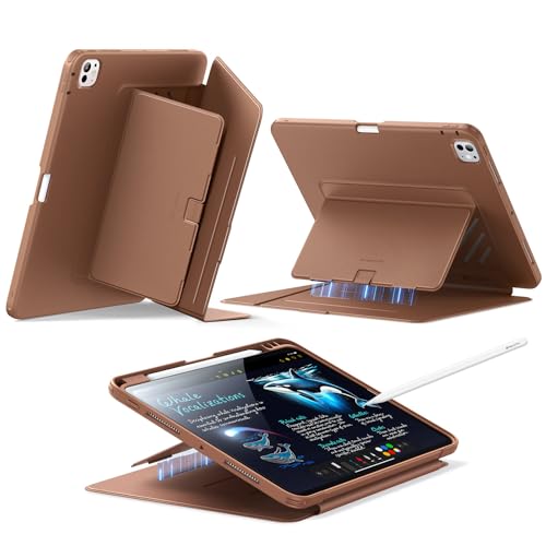 ESR Funda para iPad Pro 11 Pulgadas M4 (2024, 5a Generación), Soporte Vertical, Múltiples Ángulos de Soporte, Funda Ultraestable para iPad Pro 11' con Portalápices, Serie Flip Híbrida,Marrón