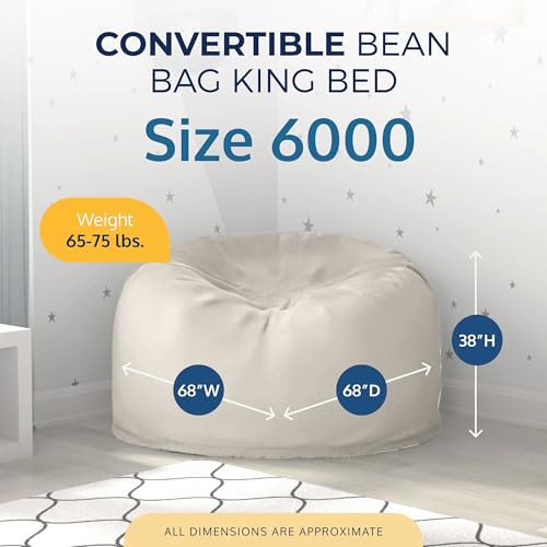 Image of Ultimate Sack 6000 6-Foot Bean Bag Chair, Ivory Fur Cover - Oversized Foam Lounger, Floor Seat, Small Sofa, or Couch Bed for Living Area, Gaming Room, or Reading Lounge