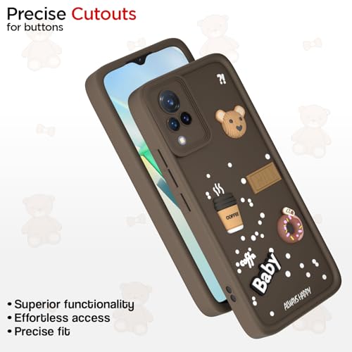 Image of Outlouders Back Cover for Vivo V21 5G | 3D Cartoon Bear Cute Fun Silicone Full Body Protection Bumper Case (Brown)