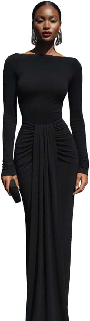 Draped Solid Maxi Dress