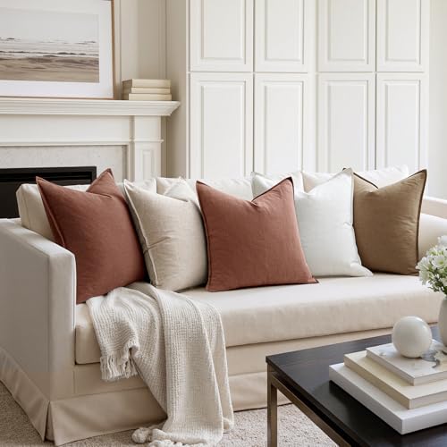 Image of MIULEE Decorative Linen Pillow Covers 20x20 Inch Rust Red Boho Farmhouse Neutral Couch Throw Pillows for Bed Pack of 2 Accent Modern Pillowcase Sofa Livingroom Home Decor