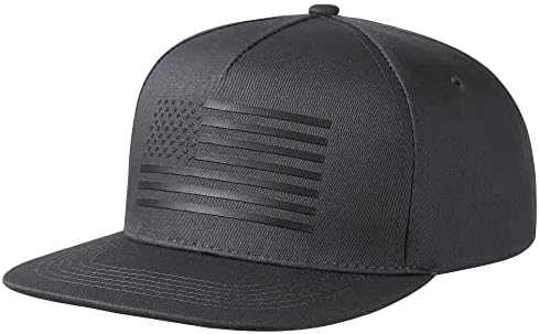 UALON Baseball Cap, Snapback Trucker Hat for Men & Women with American Flag and Adjustable, Breathable Mesh, Flat Bill Hats Dark Gray