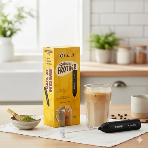 Image of Bevzilla Cafe Coffee Kit Gold Brew Coffee & Rechargable frother | Made using Arabica Beans | Smooth & Rich texture | Freeze Dried Instant Coffee | Type-C charging cable Inside Box