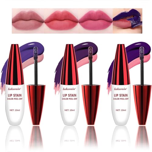 Dulele 3PCS Colour Peel Off Lip Liner Stain Set, Natural Instant Peel Off Lip Stain, Waterproof Lip Tint Stain Non-stick Cup Peel Off Lipstick Lip Makeup for Women (D)