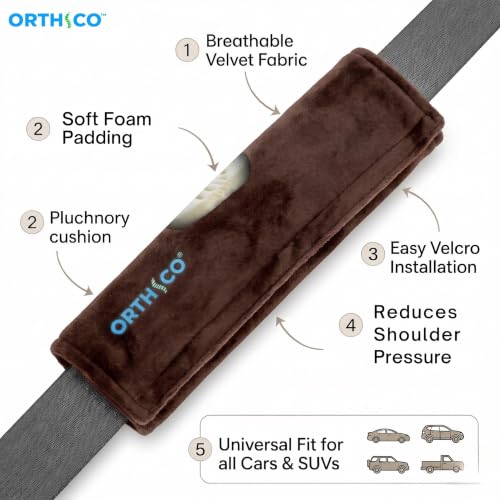 Image of Car Seat Belt Cushion (Pack of 2), Soft Seat Belt Cover Set for Shoulder, Universal Strap Pads for All Cars, Backpack, Purse and Travel Bag (Brown Color, 12 Inch Length)