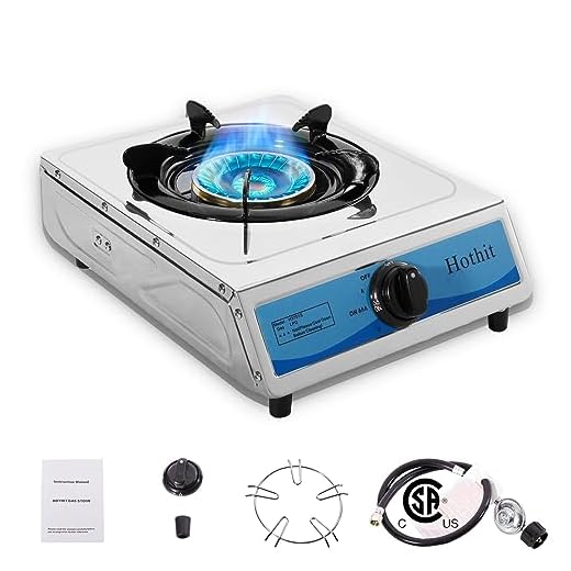Hothit Portable Single Burner Propane Stove, 14,300 BTU High Power Auto Ignition Stainless Steel Gas Cooktop For RV Outdoor Kitchen and Apartment