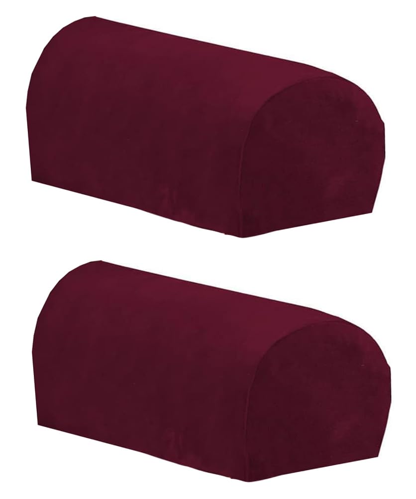 Lingxiya Wine Red Thick Velvet Stretch Armrest Covers For Chairs And Sofas,Anti-Slip Spandex Polyester Sofa Couch Arm Caps Armchair Slipcovers For Furniture Protector,2Pcs (Wine Red)