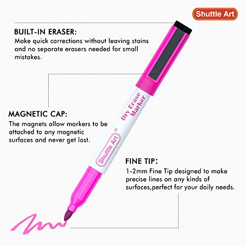 Image of Shuttle Art Dry Erase Markers 25 Pack 20 Colors Plus 5 Extra Black Fine Tip | Smooth Fine-Point Writing, Clean Dry Wipe Ink, Non-toxic Low-Odor, Perfect for Whiteboards, Classroom & Office Daily Use