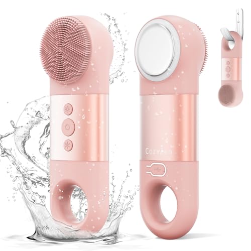 CozyZen Gesichtsreinigungsbürste, IPX7 wasserdicht und wiederaufladbar, Silikon-Gesichtsschrubber, Wärme- und Kältemassage für Männer und Frauen (Rosa)