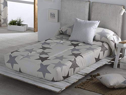 EDREDÓN Ajustable Modelo Estrella PAR Cama DE 90 (Beige/Gris)