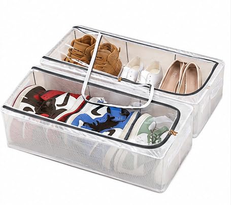 Under Bed Shoe Storage Bag 27L Foldable Organiser | Transparent Zipper Cover, Dustproof Design, Holds 4-6 Pairs, 60x30x15 cm, Closet & Bed Use-image-7
