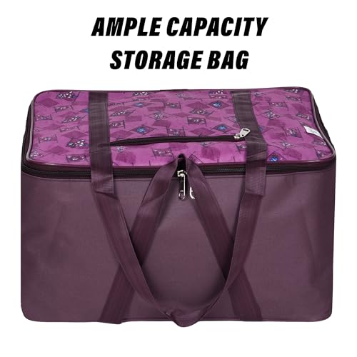 Image of Kuber Industries Storage Bag | Clothes Storage Attachi Bag | Underbed Storage Bag | Zipper Storage Bag | Wardrobe Organizer with Handle | Travel Attachi Bag | Flower Check | S | L | Pack of 2 | Purple