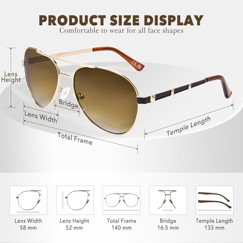 FONHCOO Retro Trendy Aviator Sunglasses for Women Classic Shades Double Bridge Sun Glasses UV400 Protection Lens3