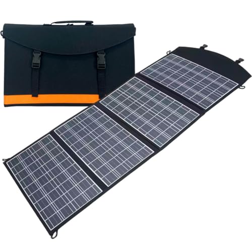 Painel Solar Dobrável Portátil 60W - 4 Placas de 37x22 cm, Entradas USB, Vira Maleta com Alça, Bolso