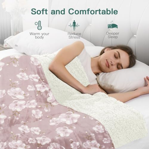 Image of Homestan Sherpa Fleece AC Blanket for Winter, Single 60x90 inch | Cherry Blossom, All Season Comforter, Reversible 400 GSM Quilt, No Filling, Soft & Warm Throw, Breathable