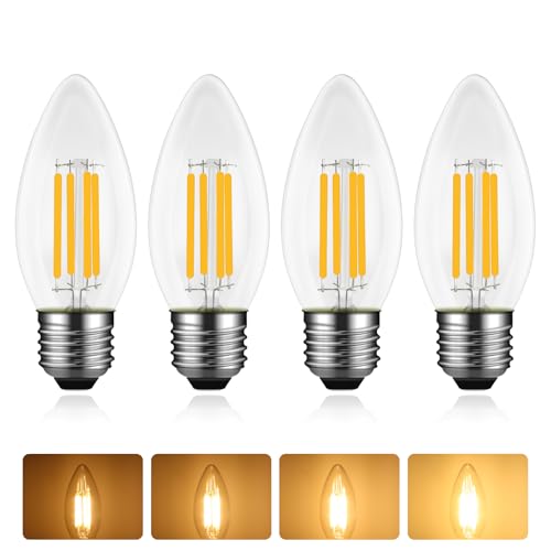 Caldarax Ampoules E27 Bougie LED 4W, Dimmable, Équivalent Incandescente/Halogène 40W, Blanc Chaud 2700K, 400LM, AC 230V, C35 E27 Filament Vintage, pour...
