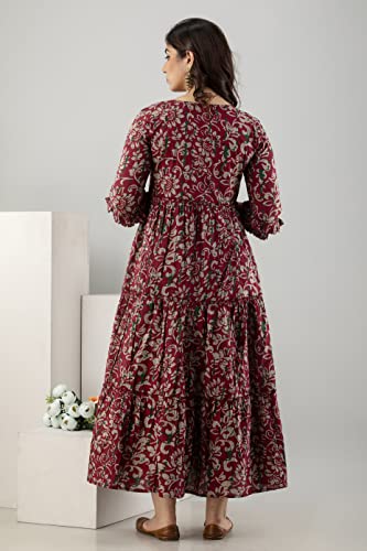 Image of Women's Cotton Anarkali Comfortable Maternity Feeding Kurta Dress with Zippers