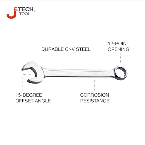 Image of Jetech 1-1 /4 inch Combination Wrench, SAE 12-Point Chrome Vanadium Steel Spanner, Industrial Grade with 15-Degree Offset, Sand Blasted Finish, Heat-Treated Forged Tool
