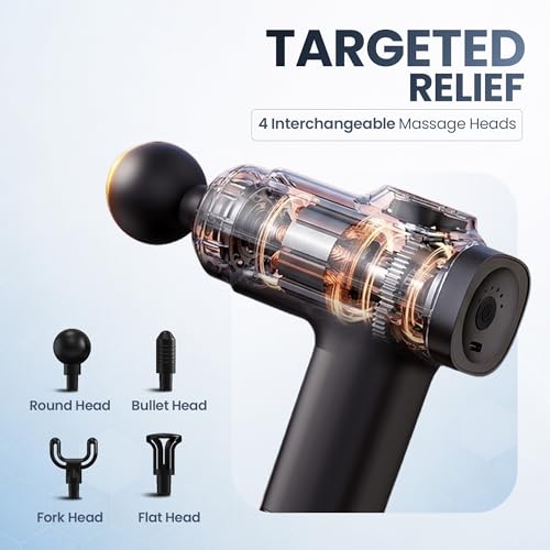 Image of AGEasy (Max Group) Relief Compact Massage Gun | 8 Speed Levels, 4 Massage Heads | USB Type-C Rechargeable Handheld Massager | Full Body Pain Relief Muscle Massage Machine for Men & Women (Black)