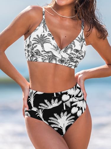 Image of CUPSHE Women's Bikini Sets Two Piece Swimsuit High Waisted V Neck Twist Front Adjustable Spaghetti Straps Bathing Suit