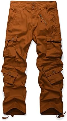 OCHENTA Men's Cotton Casual Cargo Work Pants Baggy Camo Tactical Combat Trousers with 8 Pockets (No Belt)