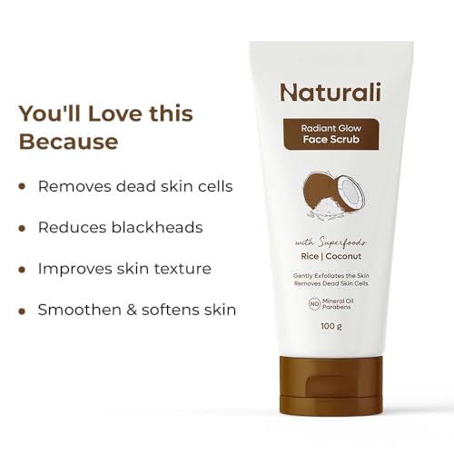 Image of Naturali Radiant Glow Face Scrub With Rice & Coconut | Improves Skin Texture | Smoothens & Softens Skin | Paraben & Mineral Oil Free | 100g