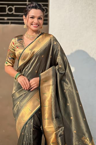 Image of SGF11 Women's Paithani Soft Lichi Silk Kanjivaram Sarees With Blouse Piece